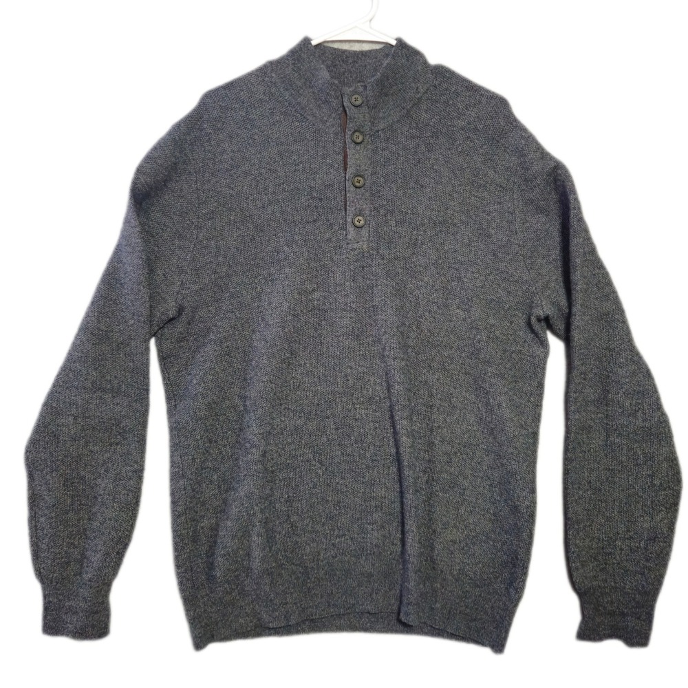 The Mens Store Bloomingdales Sweater Mens Large Grey‎ Wool Cashmere Suede Trim